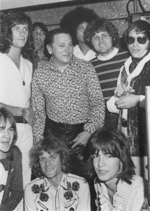 Kim (bottom center) with Gene Vincent, Bruce Johnston, Del Shannon, Ridney Bingenheimer (bottom left) and unidentified musicians, circa 1969.